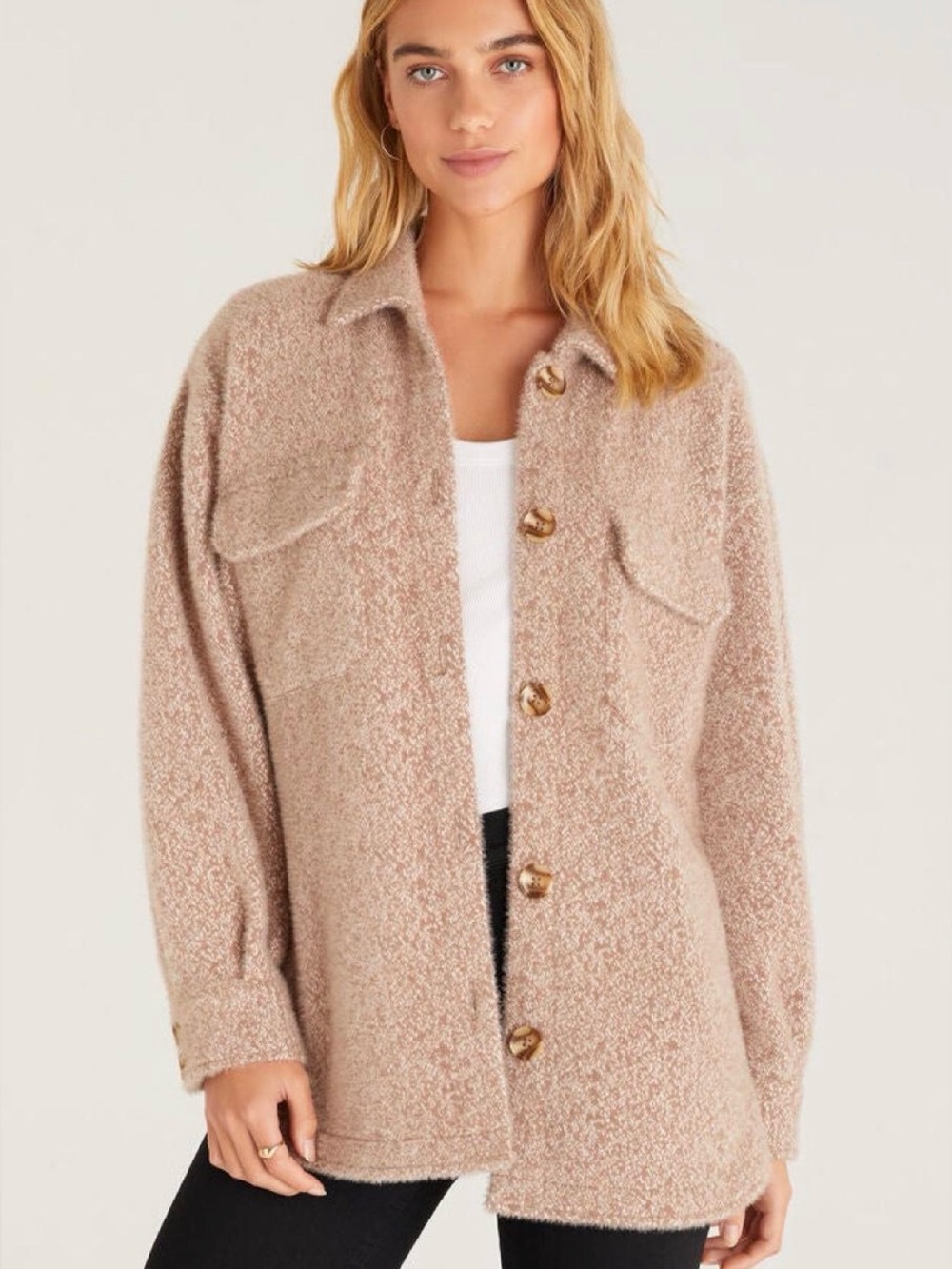 Z Supply Women’s Oversized Shacket Size Small in Cozy Latte- light brown
